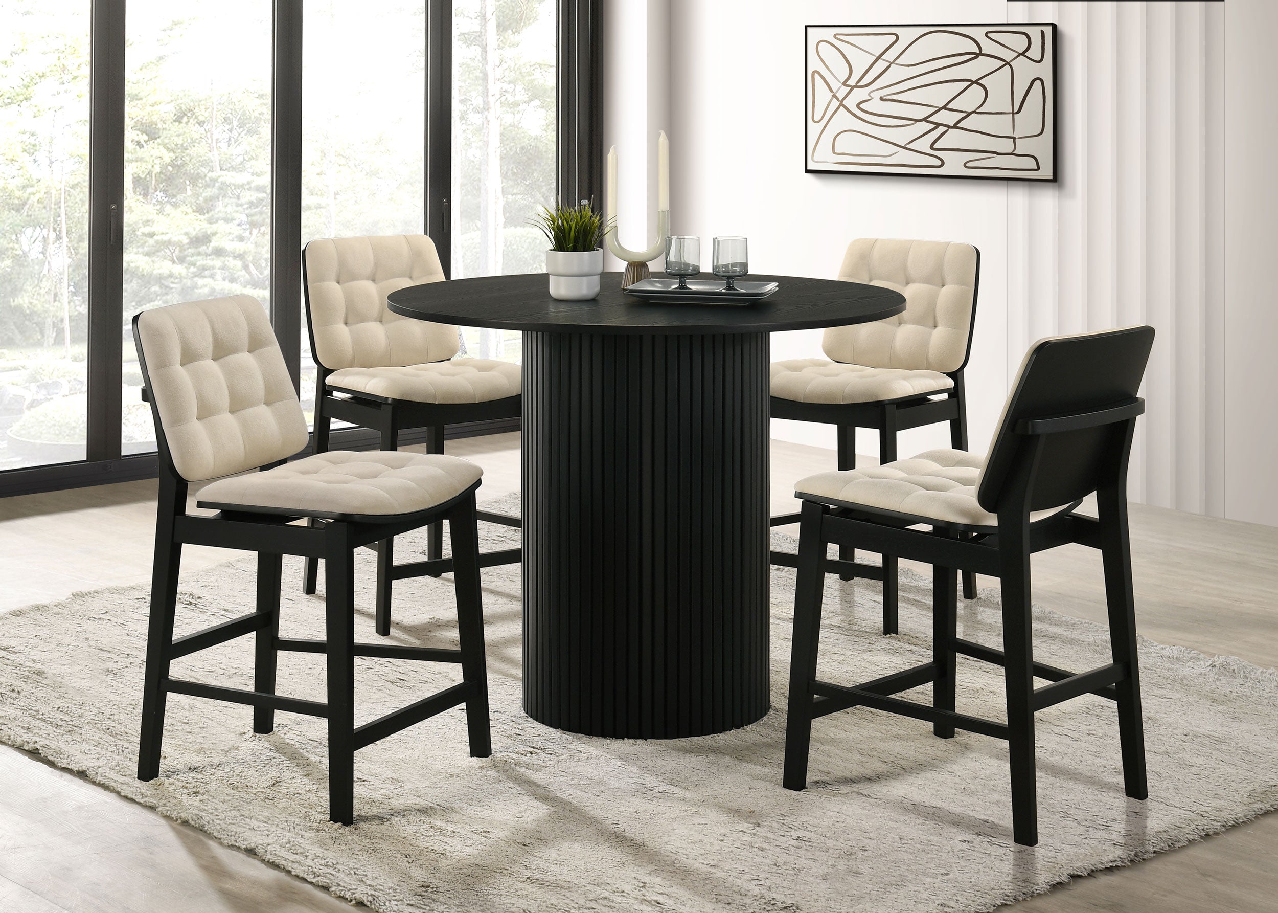 Hamlyn 5-piece Round Wood Counter Height Dining Set Cream and Black — view 1