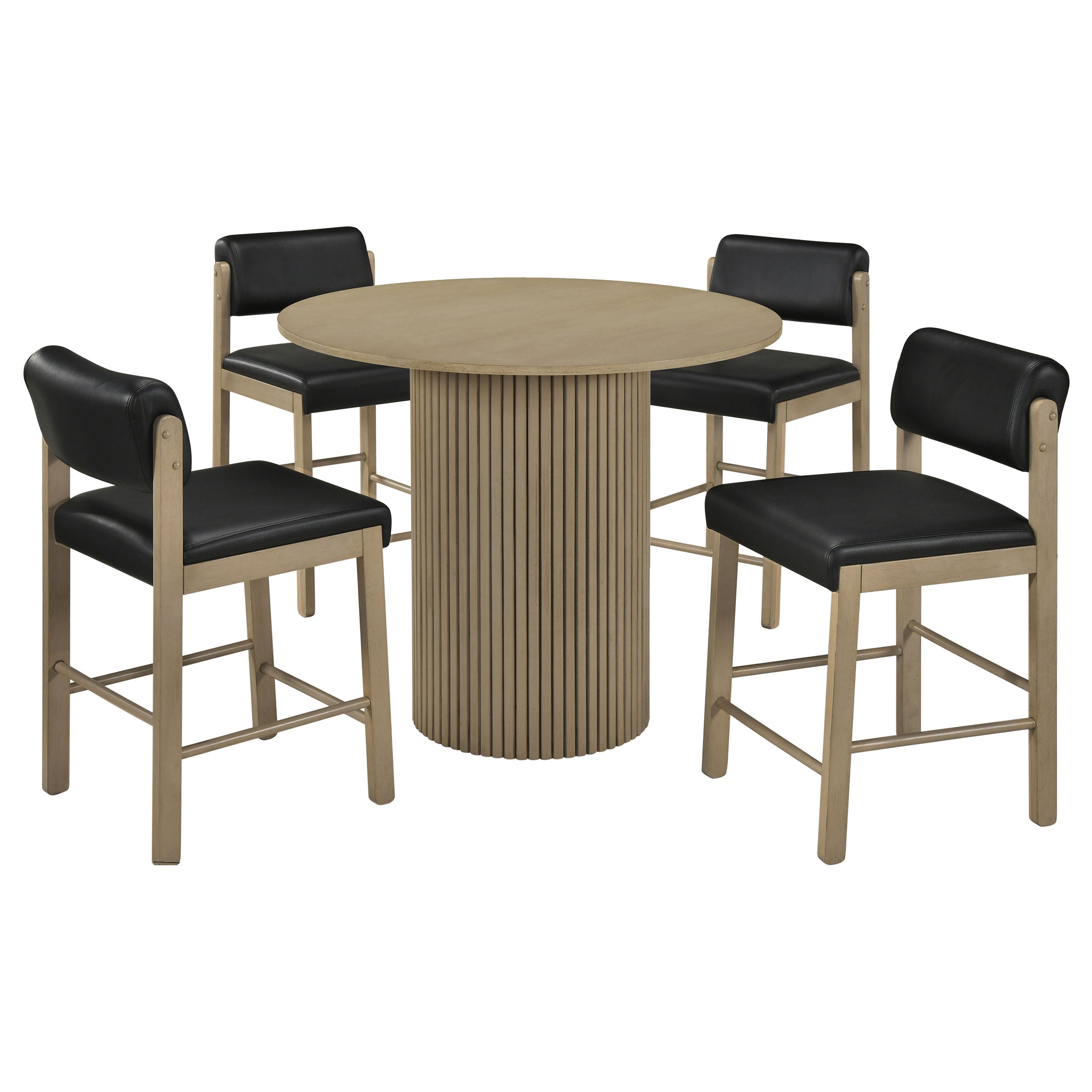 Hamlyn 5-piece Round Wood Counter Height Dining Set Black and Natural Oak — view 1