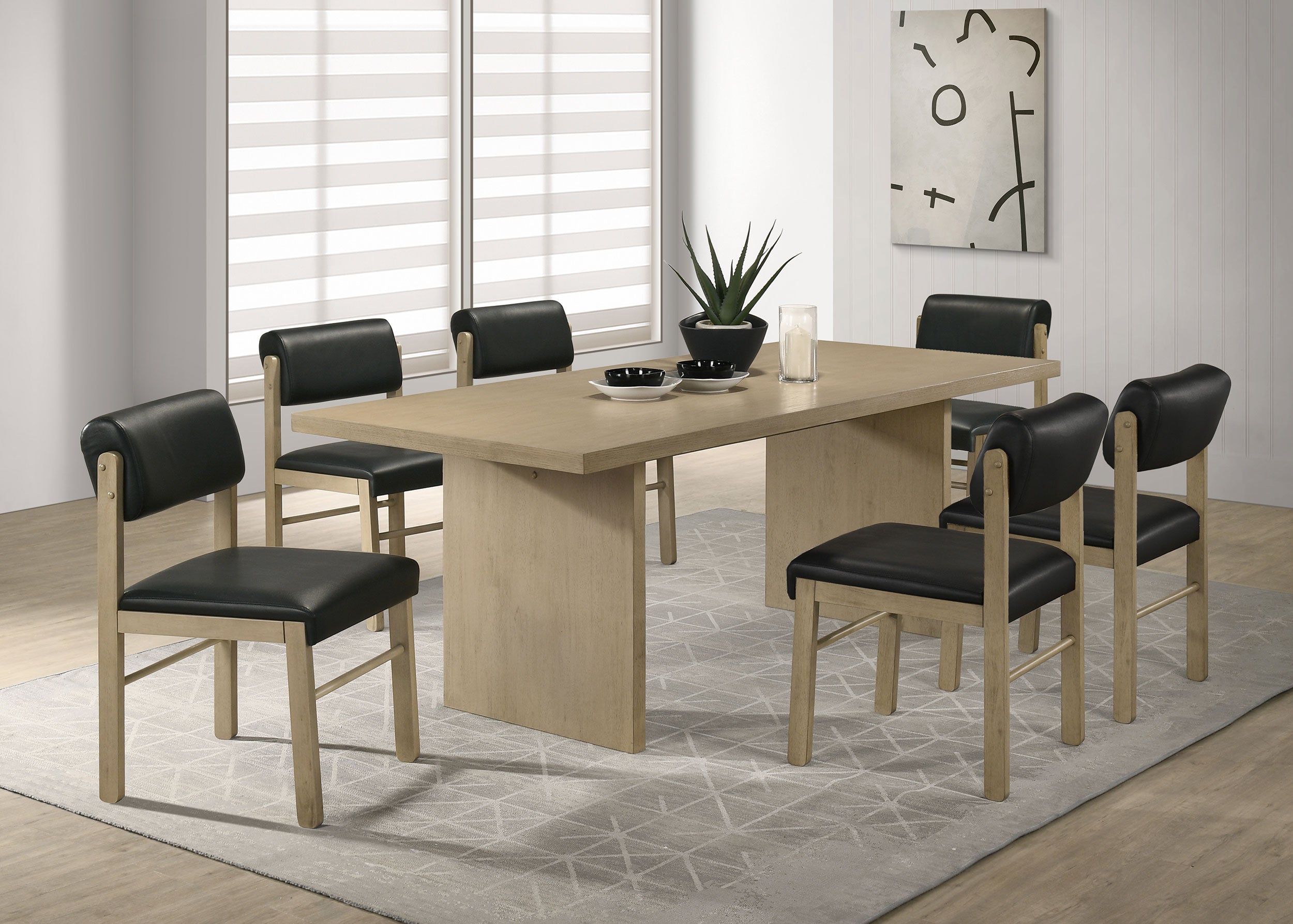 Decker 7-piece 82-inch Rectangular Dining Set Black and Natural Oak — view 1