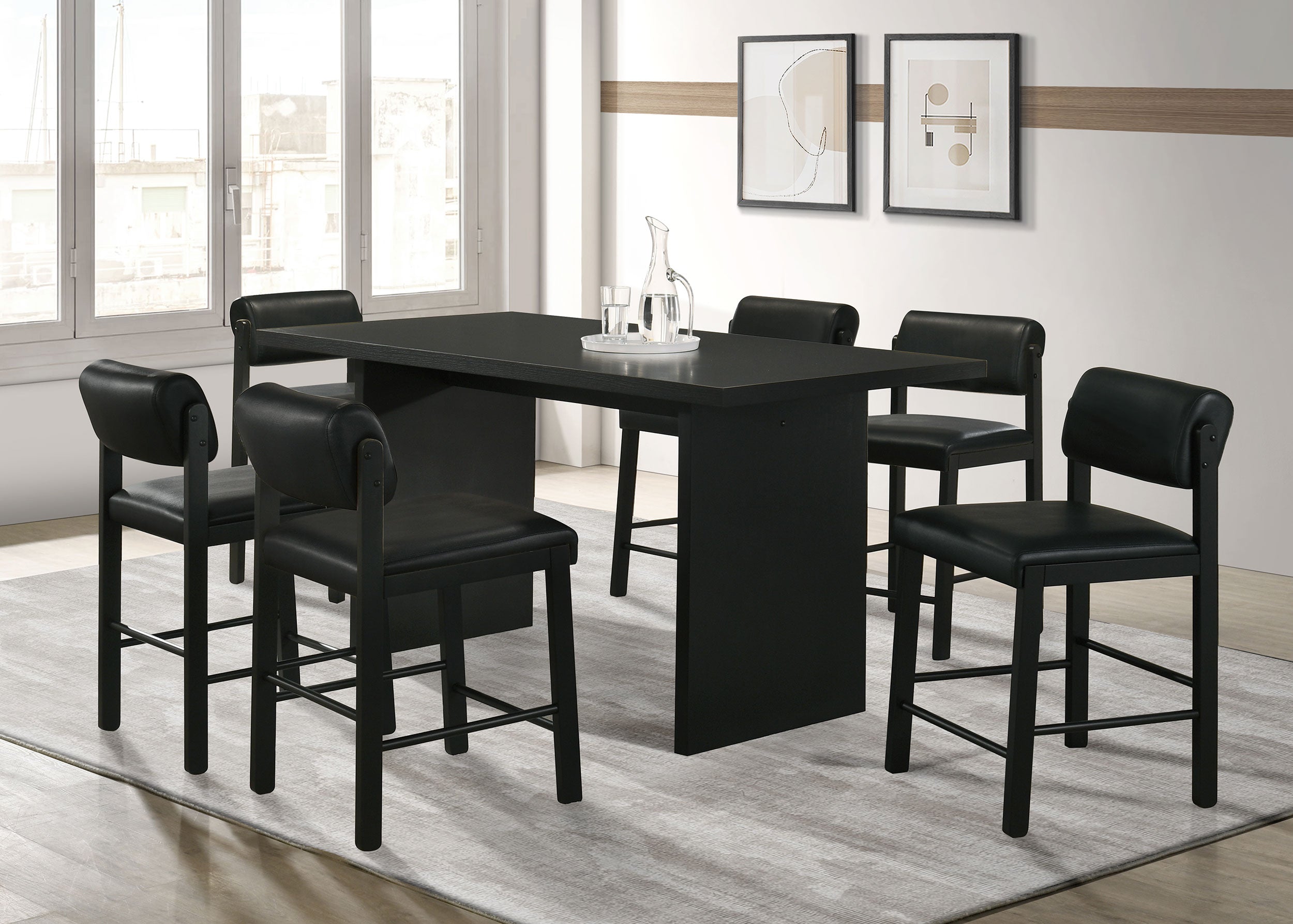 Decker 7-piece 70-inch Rectangular Counter Height Dining Set Black — view 1