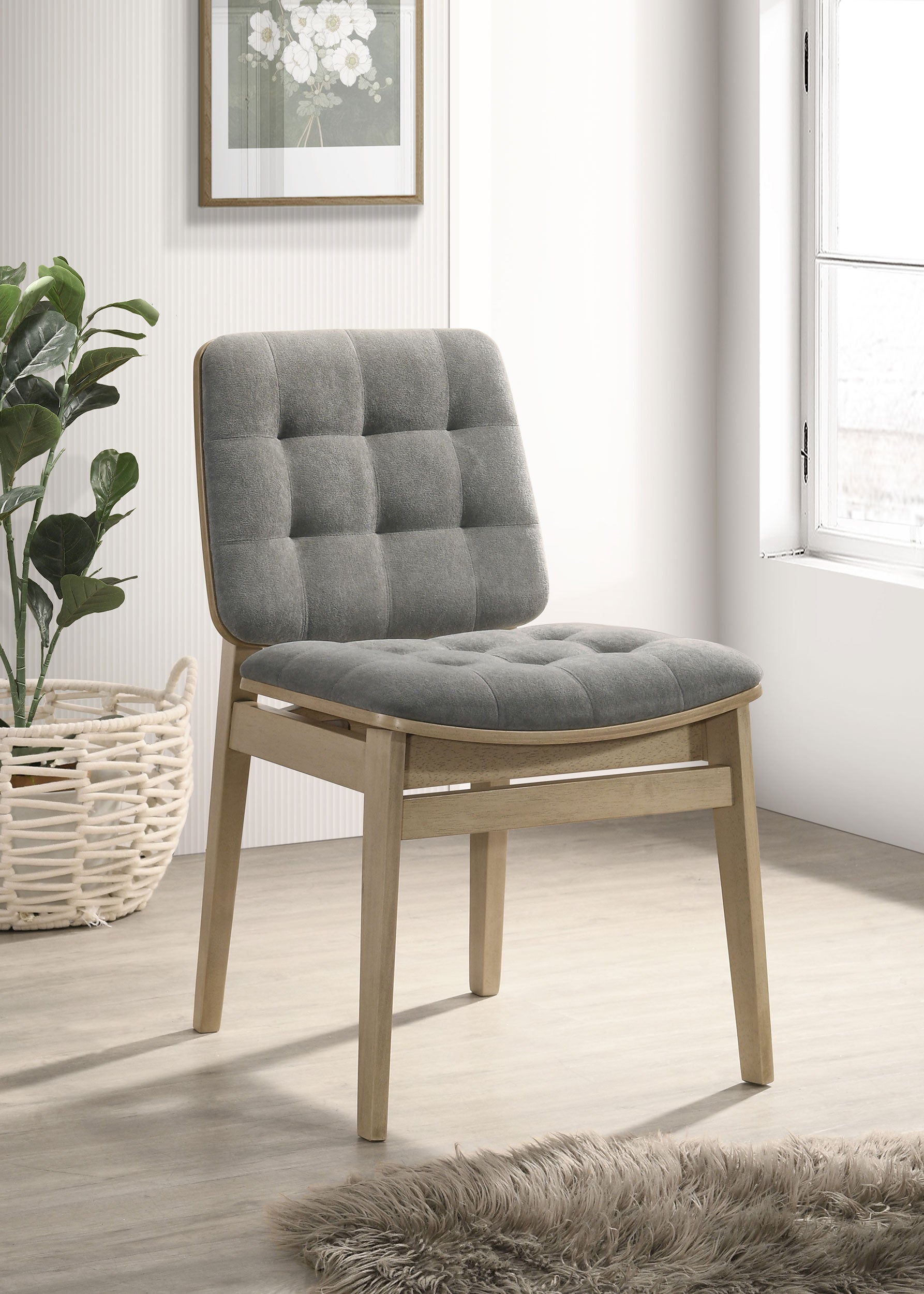 Redbridge Velvet Upholstered Side Chair Grey and Natural Oak (Set of 2) — view 2