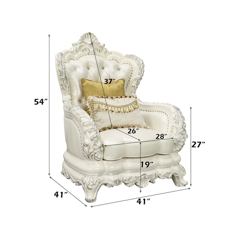 Adara - Chair - White PU & Antique White Finish - Atlantic Fine Furniture Inc