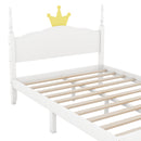 Full Size Wood Platform Bed with Crown Shaped Headboard, White