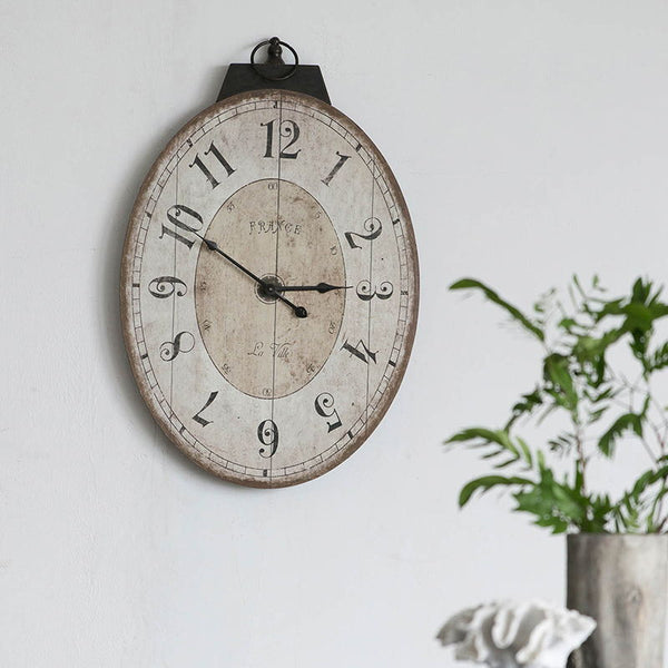 Oval Wall Clock, Traditional Vintage Home Decor Clock - Antique White