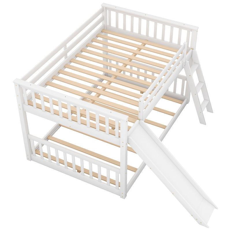 Full Over Full Bunk Bed With Convertible Slide And Ladder - White