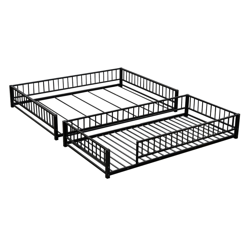 Bunk Bed Frame With Ladder And Safety Guardrails