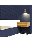 King Size Velvet Bed Frame/Vertical Channel Tufted Wingback Headboard/Upholstered Platform Bed/Strong Wooden Slats/No Box Spring Needed/Easy AssemblyRoyal blue