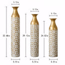 Mother's Day Gift Set Gilded White 3D Relief Flower Metal Vase Set - White / Gold