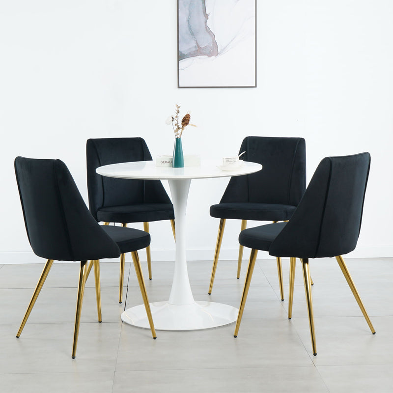 Modern Simple Velvet Dining Chair Set With Gold Metal Legs (Set of 4) - Black