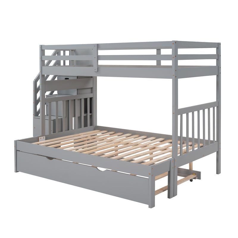 Twin over Twin/Full Bunk Bed with Twin Size Trundle (Gray)(OLD SKU :LP000025AAE)