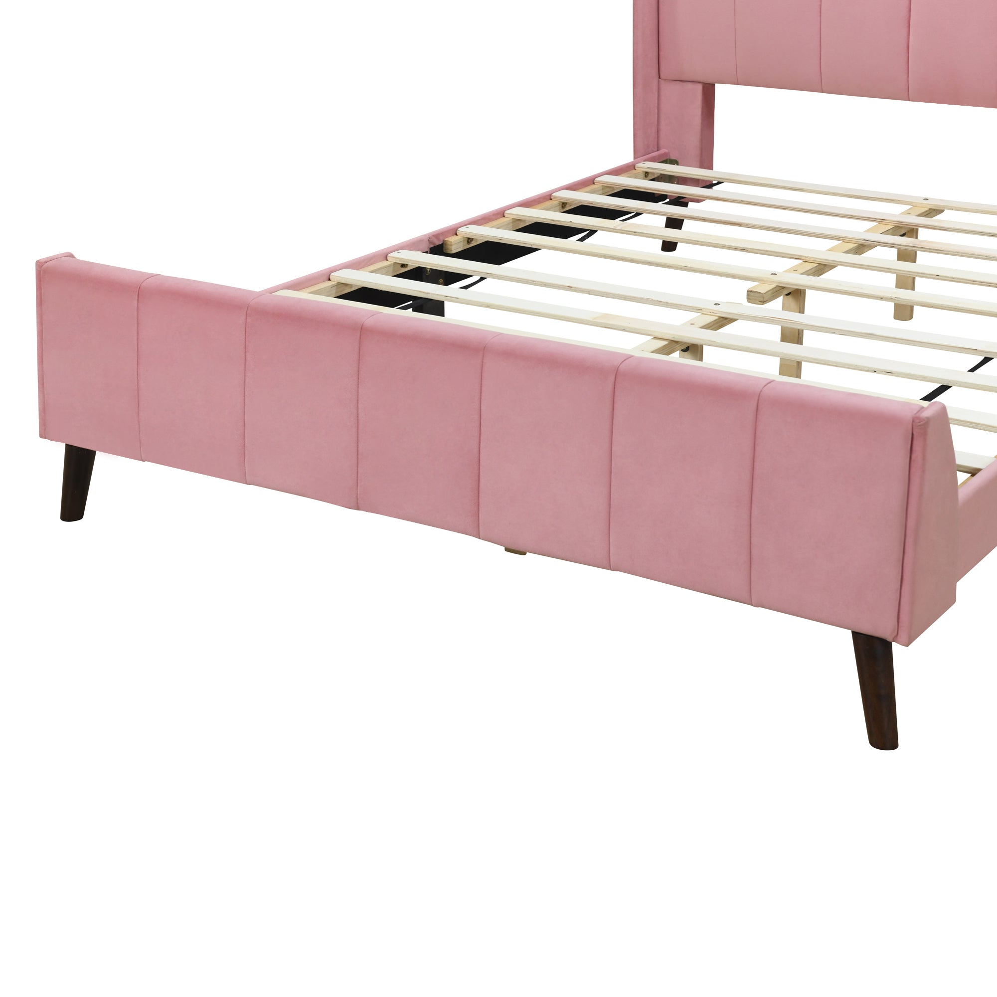 Queen Size Upholstered Platform Bed, Velvet, Pink - Atlantic Fine Furniture Melbourne FL