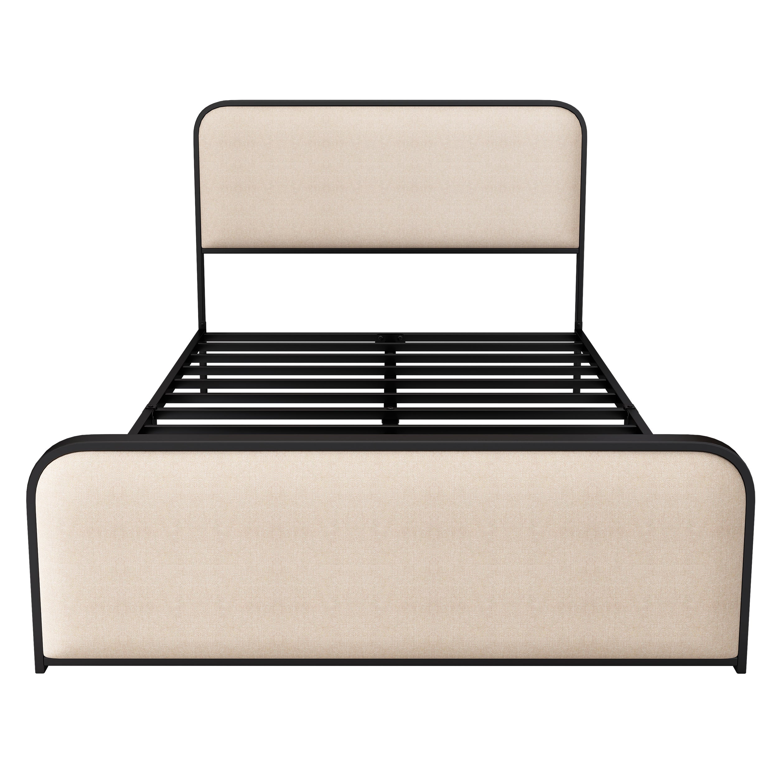 Modern Metal Bed Frame with Curved Upholstered Headboard and Footboard Bed with Under Bed Storage, Heavy Duty Metal Slats, Full Size, Beige - Atlantic Fine Furniture Melbourne FL