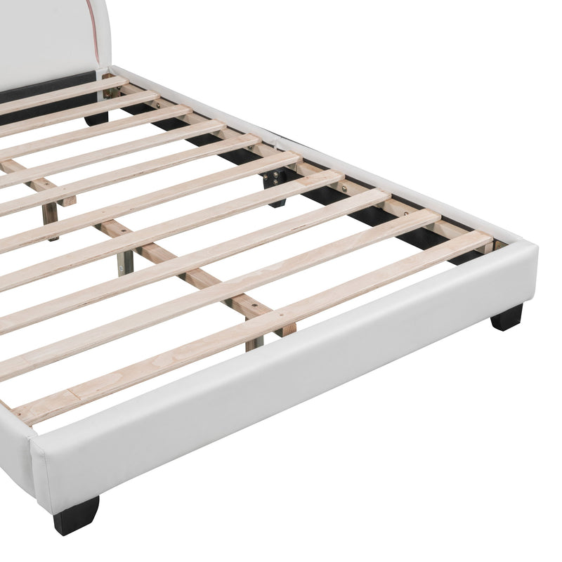Upholstered Leather Platform Bed With Rabbit Ornament