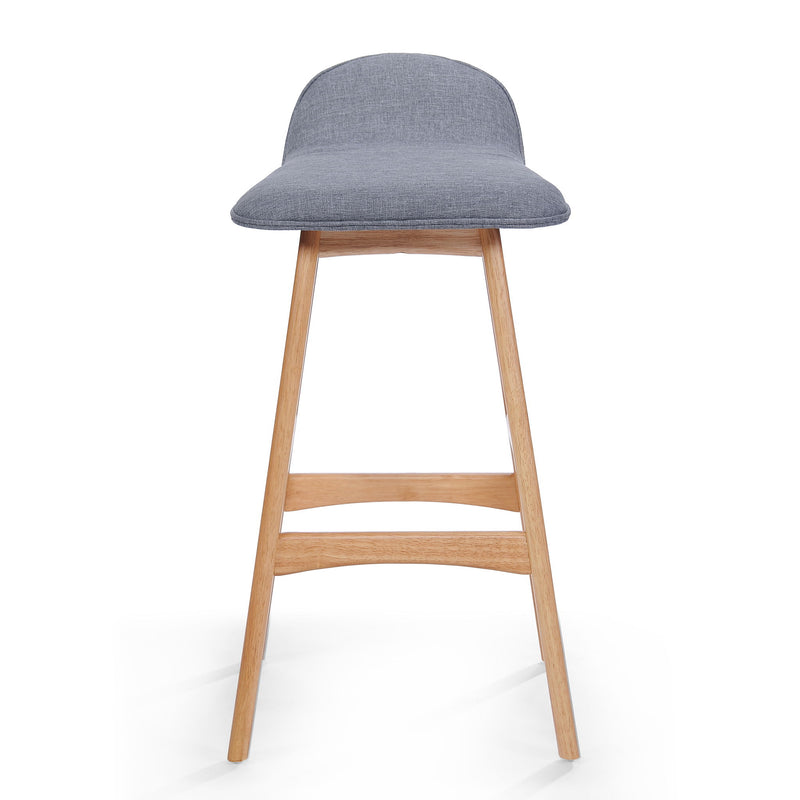 Mid Century Modern Upholstered Low Back Barstools (Set of 2) - Gray / Natural Oak