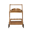 Riviera Bar Cart Stained Mobile With Wheels For Entertaining - Natural Stained