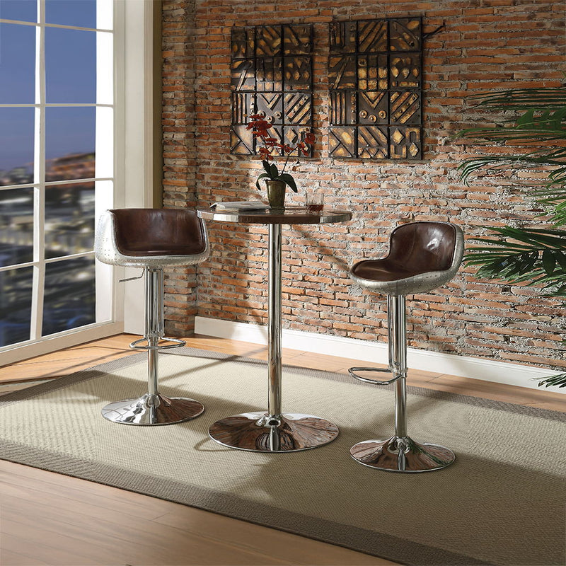 Brancaster - Stool - Vintage Brown Top Grain Leather & Aluminum - 41" - Atlantic Fine Furniture Inc