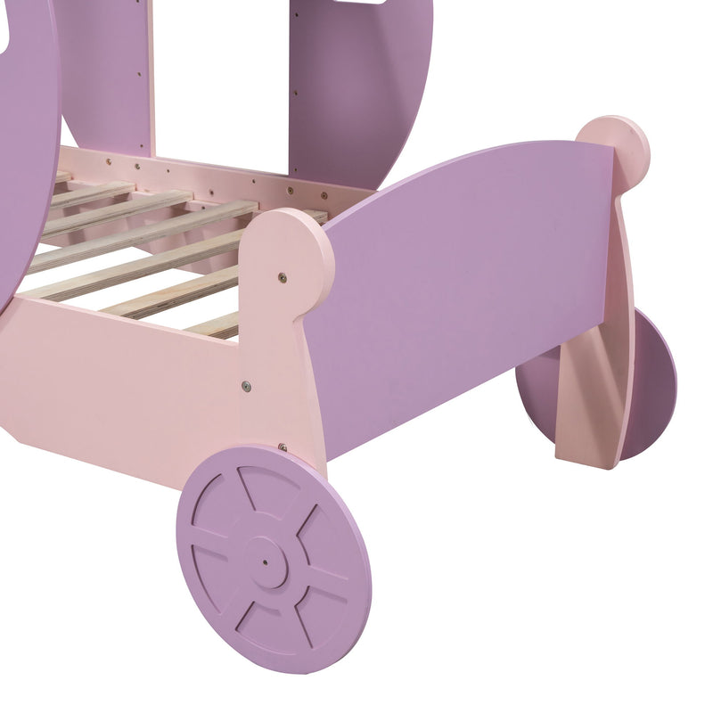 Princess Carriage Bed With Crown, Platform Car Bed With Stair