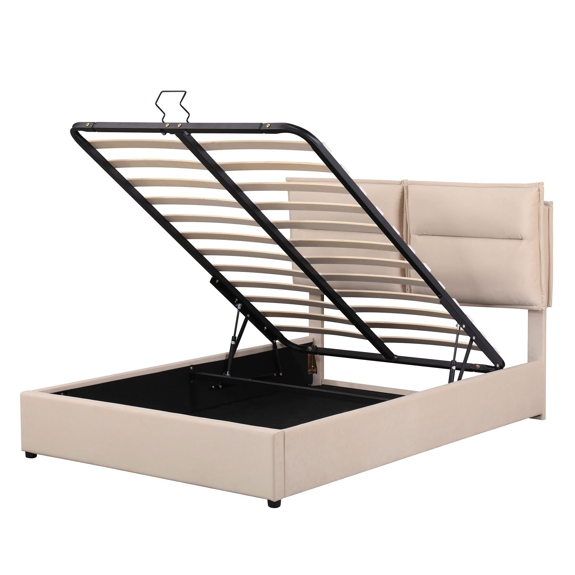 Upholstered Platform bed with a Hydraulic Storage System, Full size, Beige - Atlantic Fine Furniture Melbourne FL