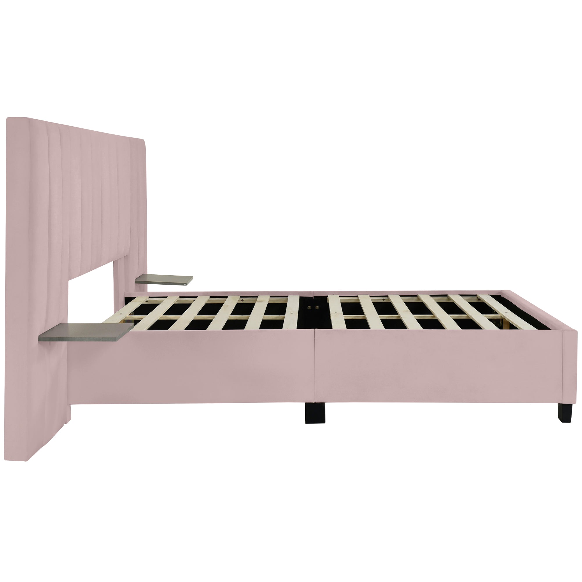 Queen Size Upholstered Platform Bed with Big Headboard, Bedroom Furniture, Velvet, Pink - Atlantic Fine Furniture Melbourne FL