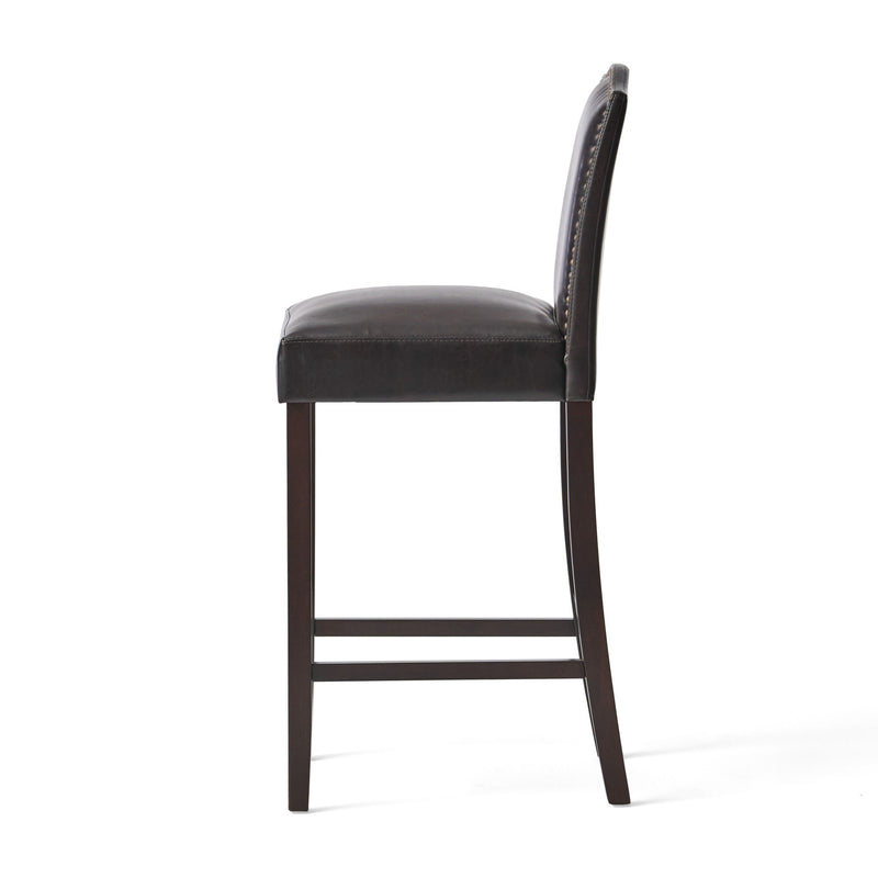 Bar Stools (Set of 2), Upholstered Barstools Armless, Rubber Wood Leg - Brown