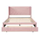Storage Bed Velvet Upholstered Platform Bed With Wingback Headboard And A Big Drawer