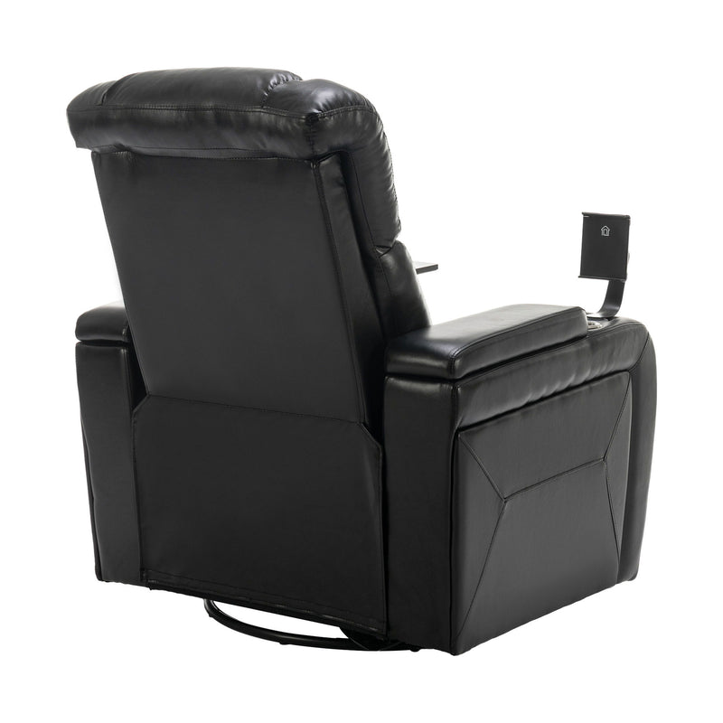 270° Swivel Power Recliner Individual Seat Home Theater Recliner With Comforable Backrest, Tray Table, Phone Holder, Cup Holder, USB Port, Hidden Arm Storage For Living Room