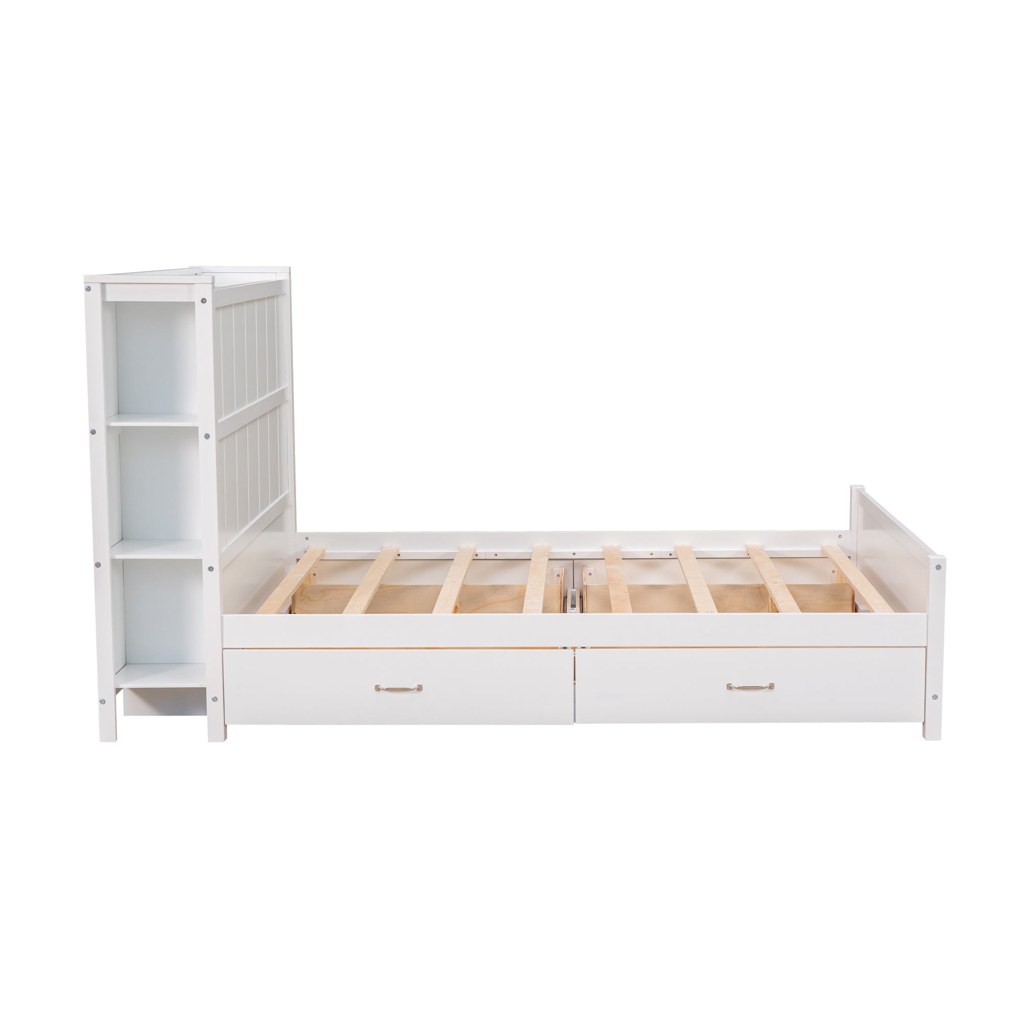 Full Size Platform Bed with Drawers and Storage Shelves, White