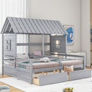 Twin Size House Platform Beds With 2 Drawers For Shared Use - Gray