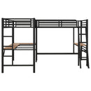 Twin Loft Bed With 2 Built In Desks, Mission Style - Black