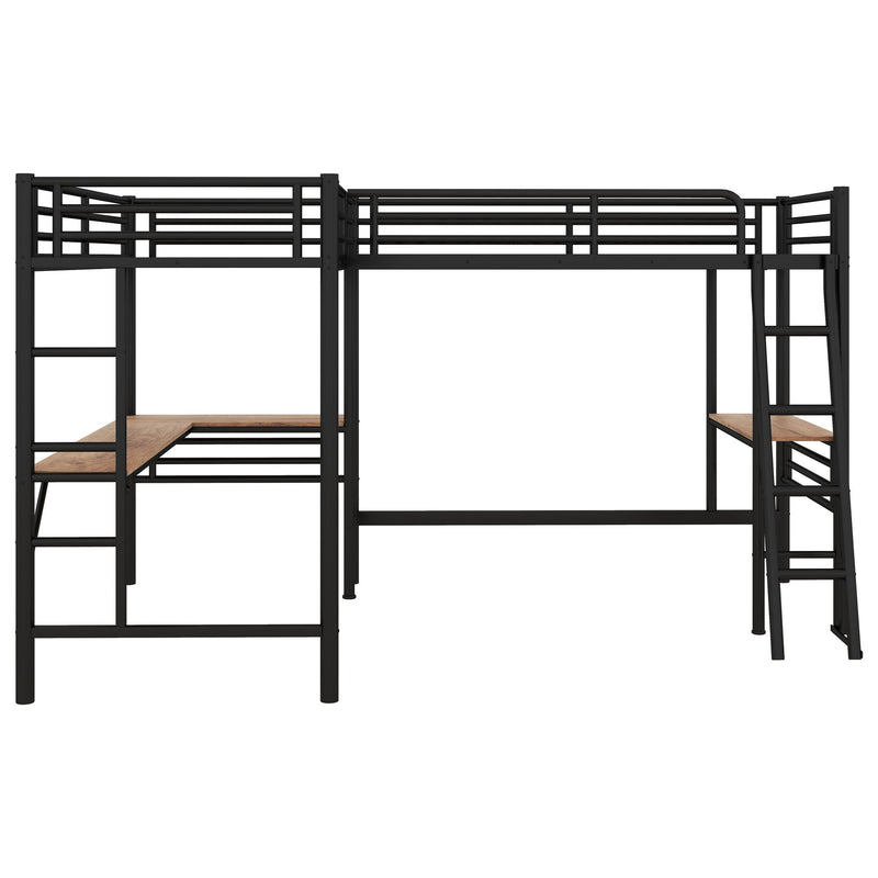 Twin Loft Bed With 2 Built In Desks, Mission Style - Black