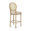 Country Chic Bar Stools (Set of 2) With Rattan Backrest And Upholstered Seat - Beige / Natural