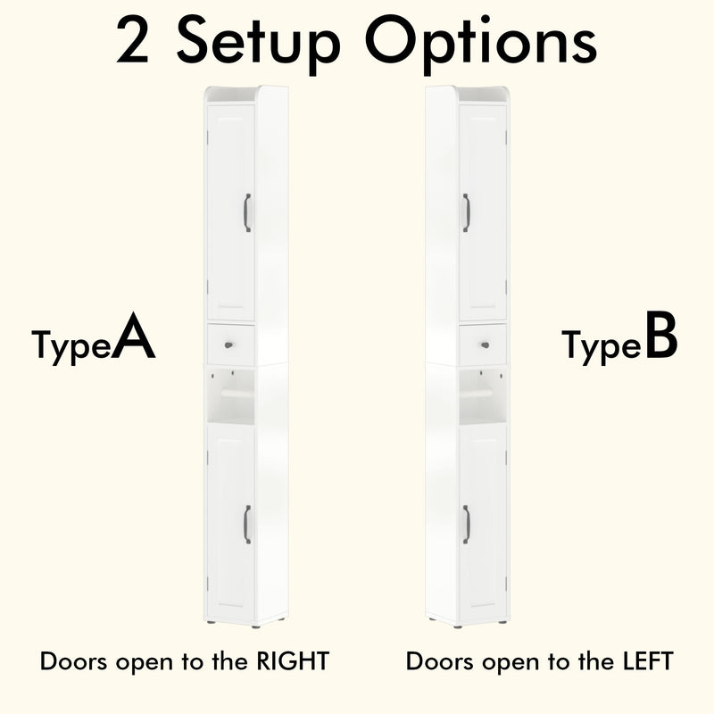 Slim Tall Bathroom Storage Cabinet With Adjustable Shelves, 2 Doors Freestanding Cabinet - White