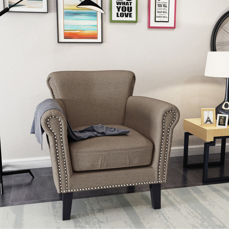 Elegant Club Chair With Nailhead Trim And Birch Wood Legs