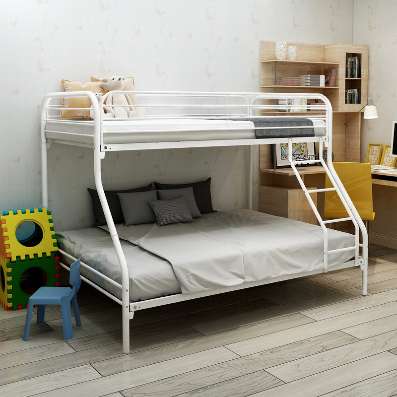 Twin-Over-Full Metal Bunk Bed, Heavy Duty Bunk Bed,Easy Assembly with Enhanced Upper-Level Guardrail, White