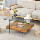 Modern 2 Tier Square Coffee Table, Elegant Marble Pattern