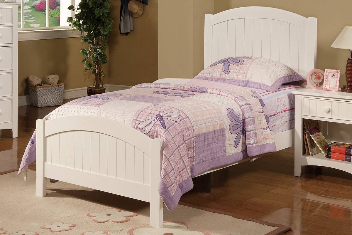White Color Twin Size Bed Youth Bedroom Furniture Vertical Lines Carved Headboard Plywood - Atlantic Fine Furniture Melbourne FL