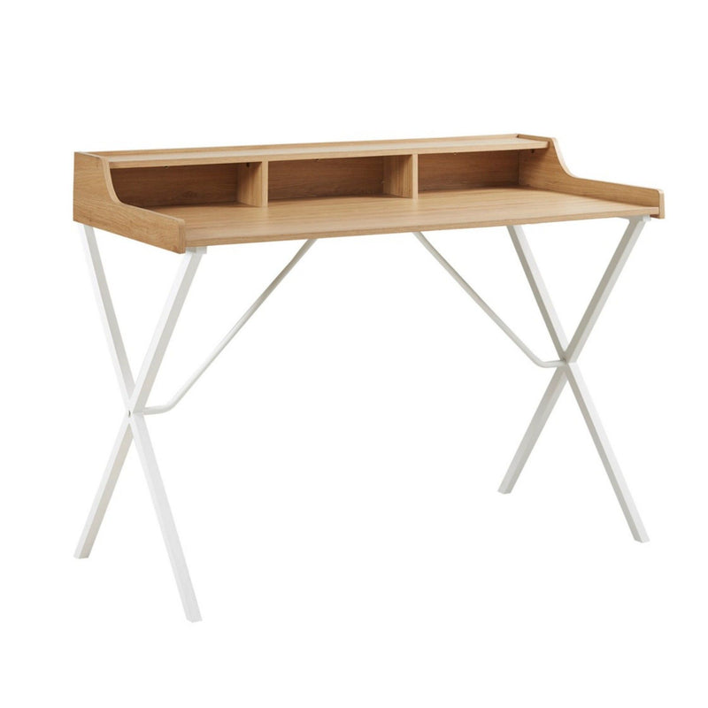 Design Laurel Writing Desk With Storage And Metal Crossed Legs - Natural / White