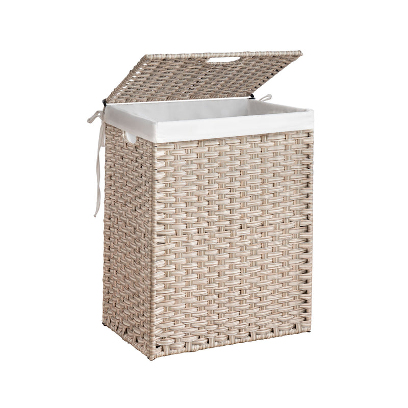 Laundry Hamper With Lid PE Rattan Powder Coating Frame Clothes Hampers With 2 Removable Bags