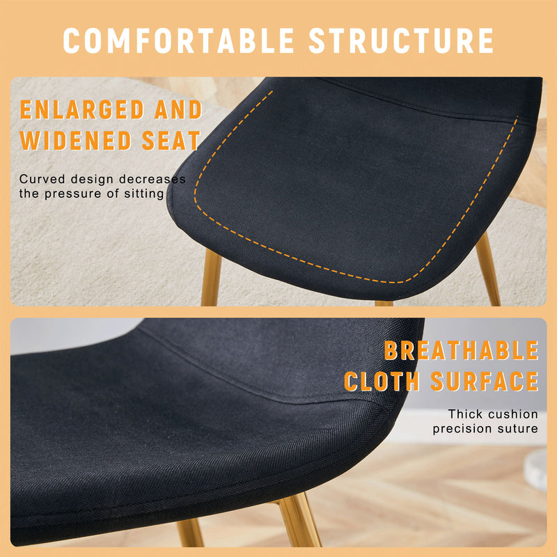 Luxury Simple Chair (Set of 4) Linen Cotton High Resilience Dining Chair With Metal en Legs - Black / Gold