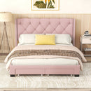 Queen Size Storage Bed Linen Upholstered Platform Bed & Two Drawers - Pink