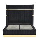 Corduroy Upholstered Bed Frame Queen Size 65" Tall Wingback Headboard Queen Bed Frame Metal Decoration /No Box Spring Needed
