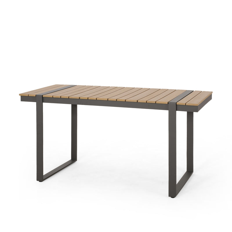 Modern Outdoor Dining Table With Aluminum Frame And Faux Wood Slats