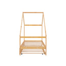 Twin Size Wooden House Bed With Twin Size Trundle, Natural