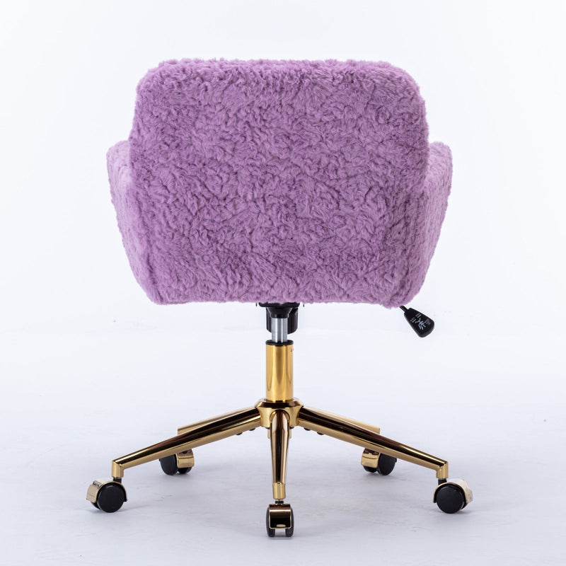 Office Chair, Artificial Rabbit Hair Home Office Chair With Golden Metal Base, Adjustable Desk Chair Swivel Office Chair, Vanity Chair