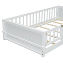 Twin size Floor Platform Bed with Built-in Book Storage Rack, Door,White