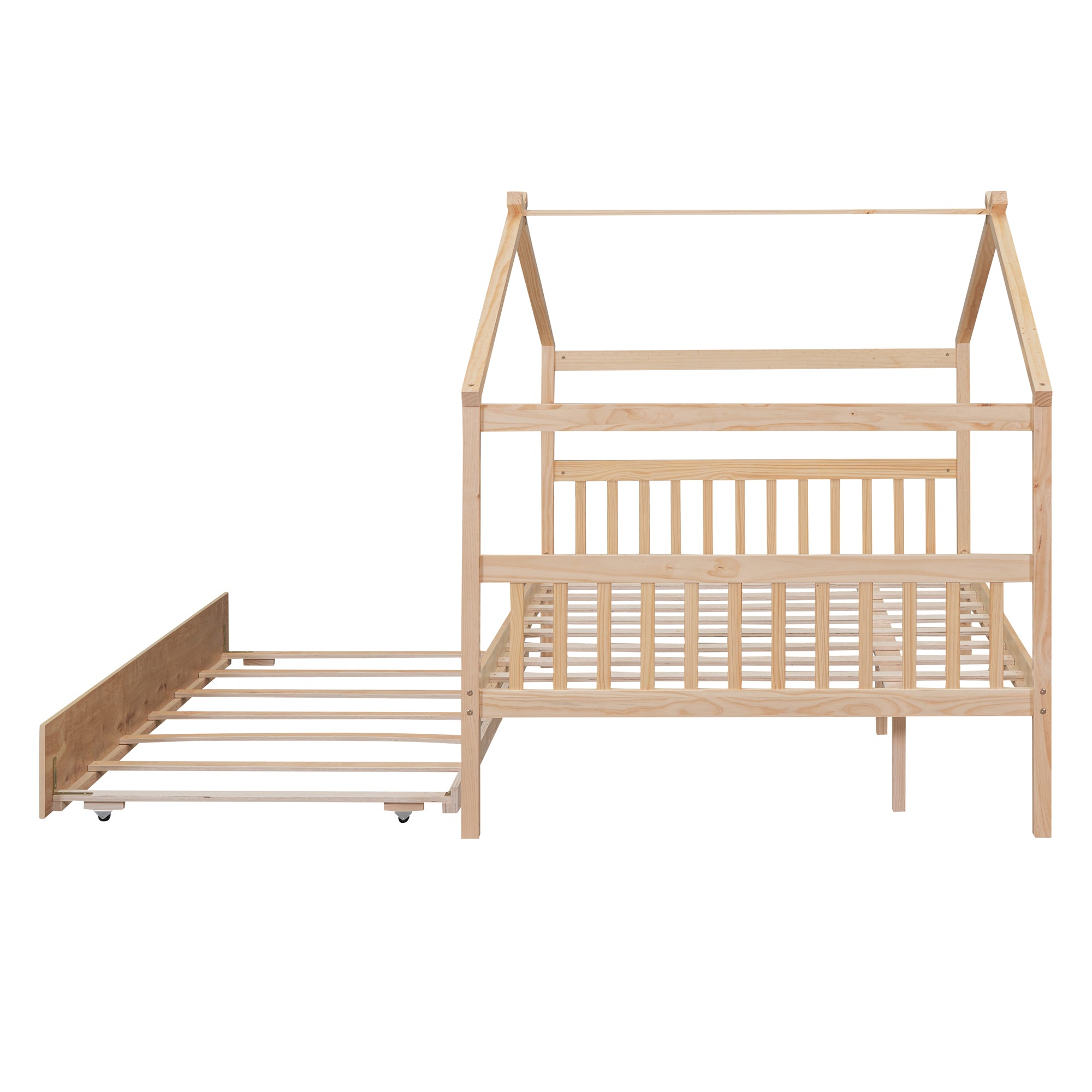 Full Size Wooden House Bed with Twin Size Trundle, Natural - Atlantic Fine Furniture Melbourne FL