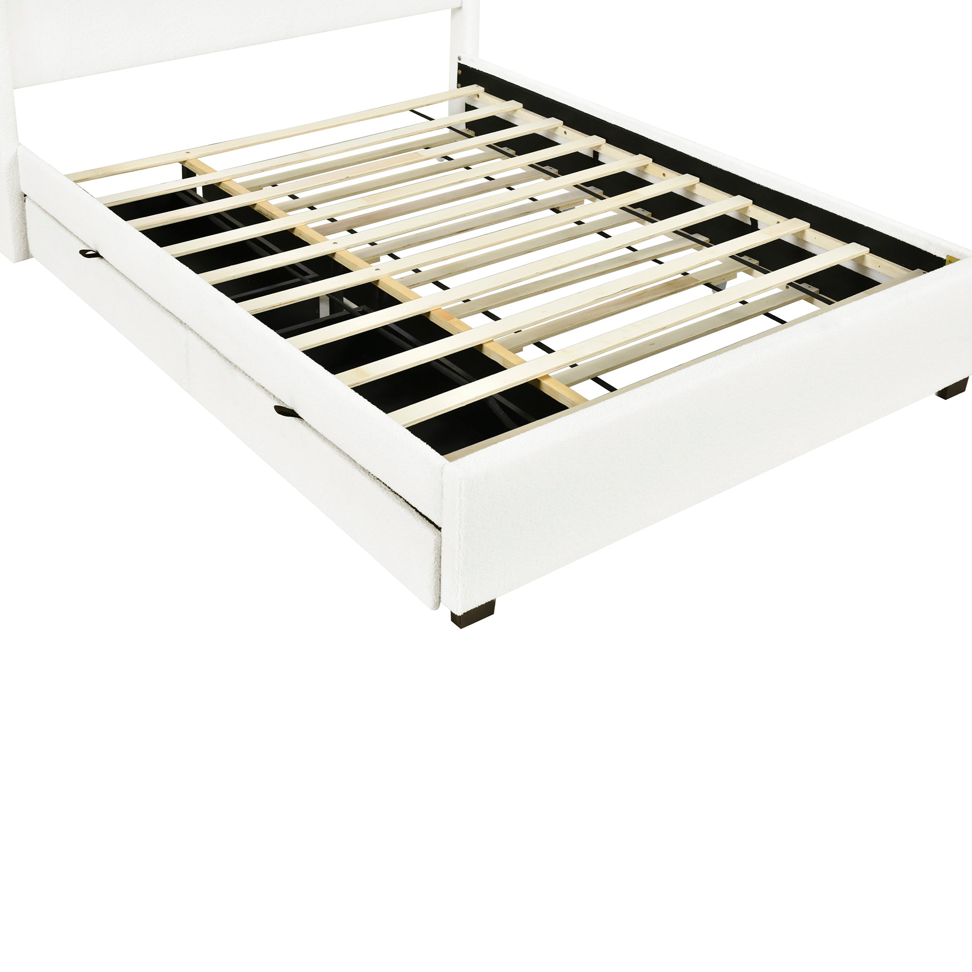 Queen Size Upholstered Platform Bed with LED Frame, with Twin  XL Size Trundle and 2 drawers, Teddy Fleece, White - Atlantic Fine Furniture Melbourne FL