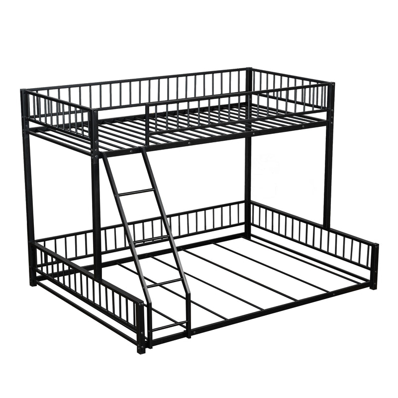 Bunk Bed Frame With Ladder And Safety Guardrails