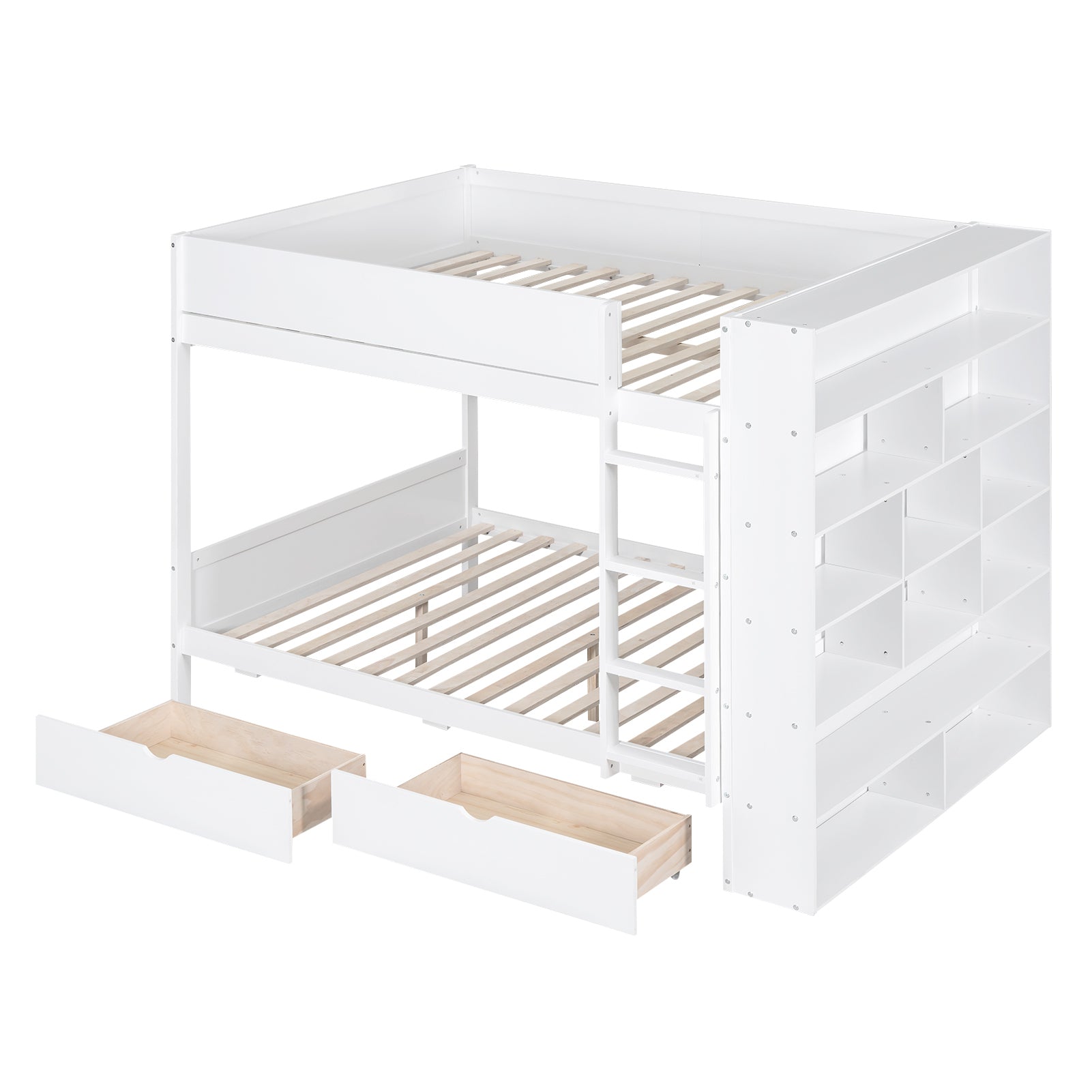 Full over Full Bunk Bed With 2 Drawers and Multi-layer Cabinet, White - Atlantic Fine Furniture Melbourne FL