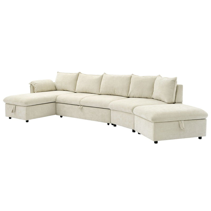 L-Shaped Sofa Sectional Sofa Couch Pull-Out Sofa Bed With A Movable Storage Ottoman, A Storage Chaise Lounge And Two USB Ports For Living Room